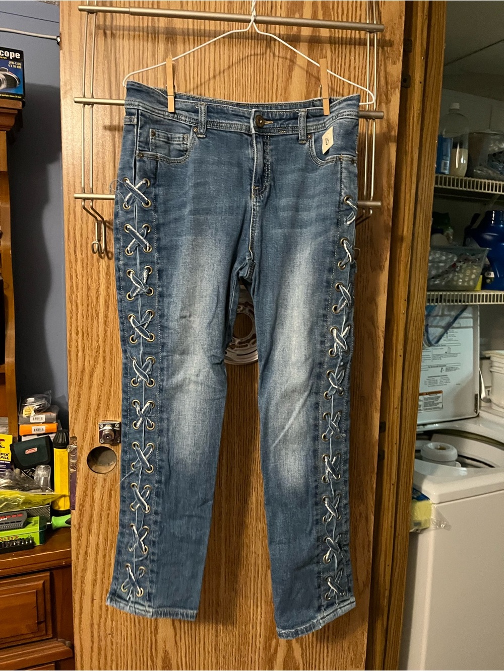 INC International Concepts Medium Blue Lace-Up Side Straight Leg Jeans
